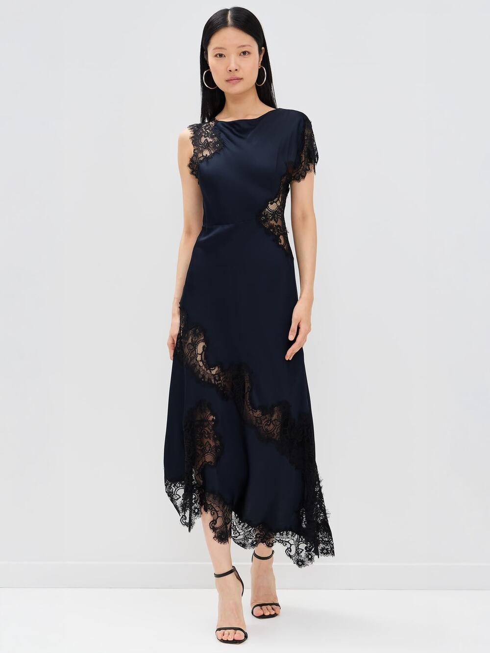A.L.C. Alessia Satin Lace Maxi Dress Dark Sapphire Black Size 2 NWT